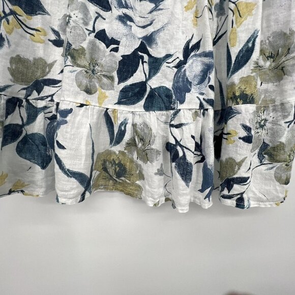Valentina Naldi Italy Linen Top Sz M Floral Blue 1/2 Bell Sleeve Ruffle Artsy - Picture 7 of 13